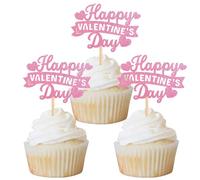 24 Pack Happy Valentine's Day Birthday Cake Decoration Sweet Love Heart Decoration Valentine's Day Cupcake Topper for Valentine's Day Wedding Shower Cake Decoration for Birthday Pink
