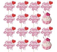 24 Pack Happy Valentine's Day Birthday Cake Decoration Sweet Love Heart Decoration Valentine's Day Cupcake Topper for Valentine's Day Wedding Valentine's Day Shower Birthday Cake Decoration Pink Red