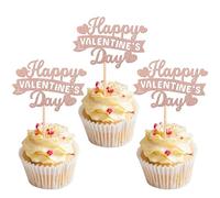 24 Pack Happy Valentine's Day Birthday Cake Decoration Sweet Love Heart Decoration Valentine's Day Cupcake Topper for Valentine's Day Wedding Shower Cake Decoration for Birthday Rose Gold