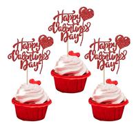 24 Pack Happy Valentine's Day Birthday Cake Decoration Sweet Love Heart Decoration Valentine's Day Cupcake Topper for Valentine's Day Wedding Valentine's Day Shower Birthday Party Cake Decoration Red