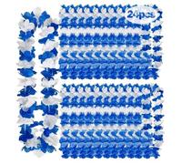 24 Pack Hawaiian Leis Bulk, Blue White Graduation Leis 41in Tropical Luau Party Flower Necklace, Gender Reveal Floral Garland, Beach Bachelorette Wedding Summer Pool Party Cruise Trip Decorations