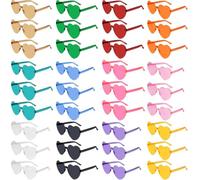 24 Pack Heart Shaped Sunglasses 12 Colors Rimless Candy Lens | Ladies Clear Candy Coloured Lenses Rimless Design 24 Piece Set