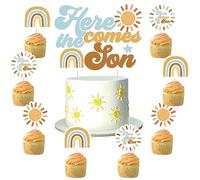 24 Pack Here Comes The Son Cake Topper Cupcake Picks Baby Shower Decorations for Boy, A Little Sunshine is On The Way Boho Party Supplies