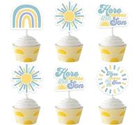 24 Pack Here Comes The Son Cupcake Toppers, Cupcake Picks Baby Shower Decorations for Boy, A Little Sunshine is On The Way Boho Party Supplies
