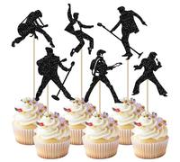 24 Pack Jazz Band Cupcake Toppers Black Glitter Band Cupcake Picks Jazz Music Theme Cake Decorations for Dance Music Theme Birthday Party Supplies