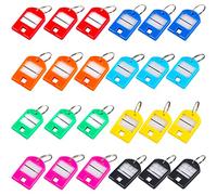 24 Pack Key Tags with Labels, Key Tags with Split Ring, Plastic Key Fobs Labels, Multipurpose ID Keyring Tags for Luggage, Pets, Memory Stick Tags, Office (8 Colors)