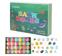 24 Pack Kids Bath Bombs with Surprise Inside, Gift Set with 30 Unique Land & Sea Animal Toys, Fun Educational and Child-Safe Natural Bath Bombs with Toys, Great Gift for Kids (1 PC, Colorful)