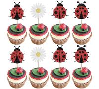 24 Pack Ladybug Cupcake Toppers Glitter Insects Ladybug Cupcake Picks Baby Shower Kids 1st Birthday Flowers Party Cake Decorations Supplies
