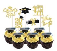 24 Pack Lawyer 2025 Graduation Cupcake Toppers Glitter Class of 2025 Grad Cap Law School Survivor Cupcake Picks for 2025 Lawyer Graduation Party Cake Decorations Supplies Gold