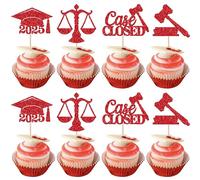 24 Pack Lawyer 2025 Graduation Cupcake Toppers Glitter Class of 2025 Grad Cap Law School Survivor Cupcake Picks for 2025 Lawyer Graduation Party Cake Decorations Supplies Red