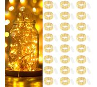 24 Pack LED Fairy Lights Battery Operated, 2M/7FT 20LED Small String Lights Battery Powered Waterproof Silver Wire Warm White Mini Bottle Lights Indoor Outdoor for Jars Bedroom Christmas Party