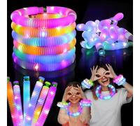 24 Pack LED Pop Tube Sensory Toys - Light Up Glow in Dark Fidget Sticks for Kids, Classroom Party Supplies, Stocking Fillers & Calming Tools for Special Needs (Motor Skills)
