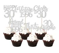 24 Pack Legend Since 1996 Cupcake Toppers Glitter Vintage 1996 Cupcake Picks Cheers to 30 Awesome Thirty Cake Decorations for Hello 30 Fabulous Happy 30th Birthday Party Cake Decorations Silver