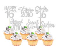 24 Pack Legend Since 2010 Cupcake Toppers Glitter Vintage 2010 Cupcake Picks Cheers to 16 Awesome Sixteen Cake Decorations for Sweet 16 Fabulous 16th Birthday Party Cake Decorations Silver