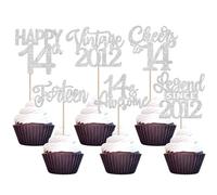 24 Pack Legend Since 2012 Cupcake Toppers Glitter Vintage 2012 Cupcake Picks Cheers to 14 Awesome Forteen Cake Decorations for Sweet 14 Fabulous Happy 14th Birthday Party Cake Decorations Silver