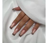 24 Pack Leopard Square Press-On Nails with French Tip - Includes False Nails, Adhesive, Jelly Adhesive, Nail File, Alcohol Swab, and Orange Stick