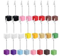 24 Pack Memo Clip Place Card Holders, Bendable Wire Crocodile Wooden Cube Stands, Mini Table Number Photo Display Stands for Wedding Banquet Buffet Corporate Event Office Desk Cafe Menu (Multicolor)