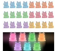 24 Pack Mini Resin Little Frogs, 6 Colors Mini Resin Frog, Tiny Glow In The Dark Dollhouse Decor, Micro Landscape, Aquarium, DIY Craft, Halloween and Mor