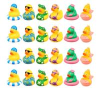 24 Pack Mini Rubber Ducks Bulk, Cute Yellow Duck Car Dashboard Decorations with Sunglasses, Swim Ring, Mini Hat & Necklace, Perfect for Cruise Hiding, Kids Birthday Party Favors, Summer Gifts
