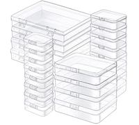 24 Pack Mixed Sizes Rectangle Mini Plastic Containers - Clear Craft Storage Boxes with Hinged Lids and Labels- Empty Beads Organizers for Jewelry, Art Supplies, Crafts Accessories, Game Pieces