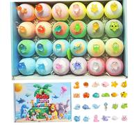 24 Pack Natural Kids Bath Bombs with Glow-in-the-Dark Ocean Animal Toy Inside, Child-Friendly Scents for Fun Shower Time, Birthday, Surprise