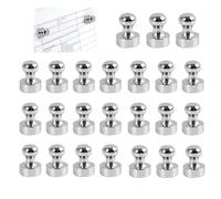 24 Pack Neodymium Magnets, Silver Round Fridge Magnets, 12 x 16 mm, for Fridge and Whiteboard, Strong Magnetic Push Pins with Metal Shell, Small Silver for Notes Photos Documents Boards, With Storage