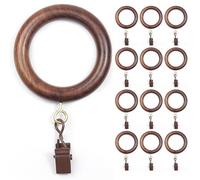 24 Pack of 2.5 Inch Wooden Curtains Rod Rings with Clips and Hooks, for 1-1.5 Inch Rod Pole, Wood Curtain Drapes Clip Ring, Hangers, Shower Curtains, Decor, and Drapery. (Natural Rosewood)