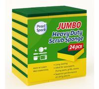 24 Pack Pearl Spark Jumbo Heavy Duty Scrub Sponges | Extra Large Cleaning Pads for Kitchen, Dishes, Pans & Commercial Use | Dual-Layer Green & Yellow Non-Scratch Sponge
