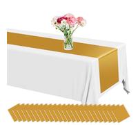 24 Pack Plastic Table Runner 14 X 108in Gold Long Wedding Table Runner Disposable Gold Tables Runners for Dinner Banquet Tables Decor for Wedding Graduation Birthday Engagement Party Decor