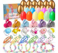 24 Pack Pre Filled Easter Eggs For Kids with Bunny Carrot Jewelry & Hair Clips for Girls Easter Basket Stuffers Egg Hunt Kit, Party Favors Classroom Prize Filler Gifts for Kids Treasure Box Age3+
