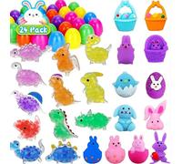 24 Pack Prefilled Easter Eggs with Mochi Squishies Toys, Animals Fidget Toys Stress Relief Sensory Squeeze Toy for Basket Stuffers Fillers Egg Hunt Party Favors Classroom Prize