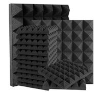 24 Pack Pyramid Acoustic Panels 12" X 12" X 2" Sound Proof Foam Panels with Self-Adhesive Acoustic Foam Panels of High Density Fast Expand Studio Soundproof Wall Panels-Black