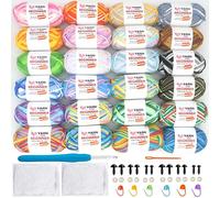 24 Pack Rainbow Beginners Crochet Yarn Cotton Crochet Yarn for Crocheting Knitting Beginners(24x50g)-Variegated Mix