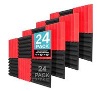 24 Pack Red and Charcoal Acoustic Panels Studio Foam Wedges Fireproof Soundproof Padding Black Wall Panels 2" X 12" X 12"
