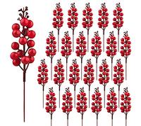 24 Pack Red Berry Stems, 7.5 Inch Artificial Burgundy Red Berry Picks Holly Red Berries Branches Christmas Berry Stem Picks for Christmas Tree DIY Crafts Wedding Holiday Season Winter Home Decor