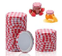 24 Pack Red Gingham Jam Jar Covers, 82mm Twist Off Lids, Reusable Replacement Jam Jar Lids for Glass Jars/Canning Jars Vacuum Preservation