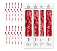 24-Pack Red Spiral Metallic Birthday Cake Candles with Plastic Holders - Long Twisted Candle Toppers for Wedding, Party, Anniversary & Festive Cake Decorations