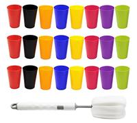 24 Pack Reusable Plastic Cups 260ml Small Plastic Drinking Cups On-the-go Cup Set for Kids Kids, Kitchen, Outdoor Party, Picnic, BBQ, Travel (8 Colors) Comes with a Cup Brush