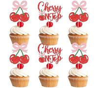 24 Pack She's the Cherry On Top Cupcake Toppers Glitter Cherry Cupcake Picks Cherry On Top Baby Shower Decorations for Fruit Theme Wedding Bridal Birthday Party Cake Decorations Supplies (Color-02)