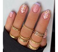24-Pack Short Square False Nails, Nude Pink, Lavender Tips, Daisy Design