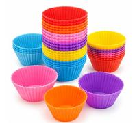 24 Pack Silicone Cupcake Cases, Reusable Silicone Muffin Cups, Non Stick Baking Cups for Cupcakes, Muffins & Fairy Cakes, BPA Free Food Grade Silicone, Oven Microwave Air Fryer Safe, Rainbow Colours