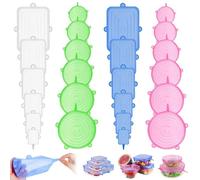 24 Pack Silicone Stretch Lids Set, 12 Round and 12 Rectangular Silicone Lids Food Covers, BPA and Expandable Bowl Covers with 6 Different Sizes, Fit Various Shape of Containers Dishes Jars Bowls