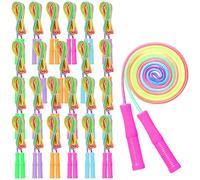 24 Pack Skipping Rope Bulk 2.2m Adjustable Rainbow Jump Rope Colourful Durable Nylon Skipping Rope with Ergonomic Plastic Handles for Schools Outdoor Exercise Training
