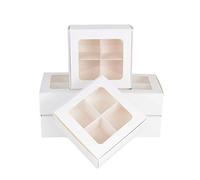 24-Pack Small Cookie Boxes for Packaging with Window and Dividers,6x6x2.4 Inches,Four Compartment Treat Box for Charcuterie, Brownies, and Small Treats for Gift Giving (White)