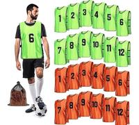 24 Pack Soccer Pinnies Numbered 1-12 Scrimmage Training Vests in 2 Vibrant Colors, Team Practice Jerseys for Adults Youth Soccer Basketball Football Volleyball Sports - Orange & Green