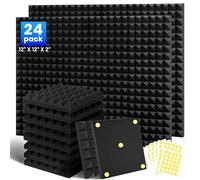 24 Pack Sound Proofing Panels, 2"x12"x12" Acoustic Foam Wall Panels, Soundproofing Panels, Sound Proof Panels for Walls, Sound Absorbing Panels for Studio, Home, Office, With Double Sided Tape