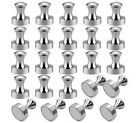 24 Pack Strong Neodymium Fridge Magnets - Silver Round Magnetic Push Pins 12x16mm for Whiteboard, Office, Notice Board, Refrigerator