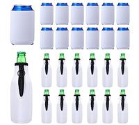 24 Pack Sublimation Blank Beer Bottle Insulator Sleeve Can Cooler Sleeves Cooler Covers with Zip up Bottle Jackets Insulated Soda Can Water Bottles Coolers for DIY Summer Pool Beach Party Favors White