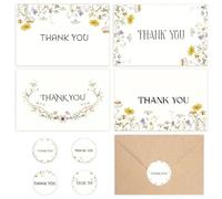 24 Pack Thank You Cards with Envelopes, Floral Themed Thank You Cards Multipack, Flower Art Thank You Notes for Gratitude, Bridal Shower, Weddings, Birthday, Small Business, 4" x 6"