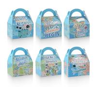 24 Pack Travel Adventure Map Party Favour Boxes 6 Mixed Designs World Map Paper Treat Gift Boxes with Handle for Travel Theme Birthday Baby Shower Going Away Party Supplies